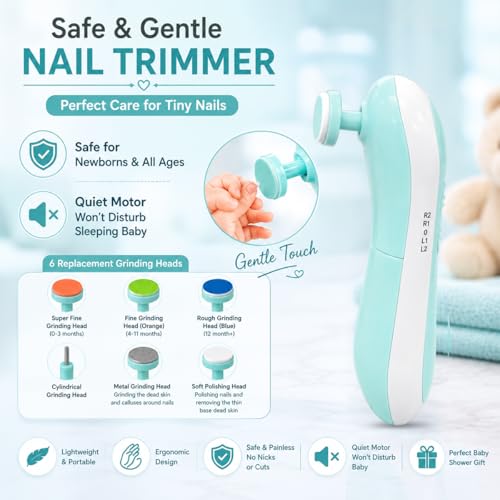 Image of Uonibaby by StarAndDaisy Baby Nail Trimmer, Baby Nail Cutter New Born 0-12 Months with 6 Filer Adjustment Electric Baby Nail Cutter, Safe Nail /Grooming Kit for Infant & Toddler