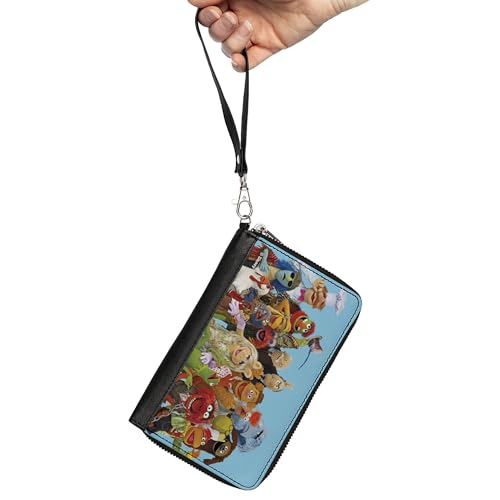 Buckle-Down Disney Wallet, Zip Around, The Muppets Character Group Pose Portrait Blue, Vegan Leather2