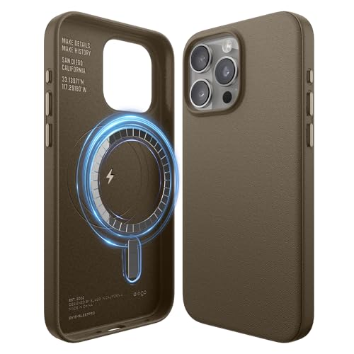 elago Magnetic Leather Case Compatible with iPhone 15 Pro Max Case, Compatible with MagSafe, Premium Vegan PU Leather, Built-in Strong Magnets, Full Body Protection [5 Layer Structure] (Toupe)