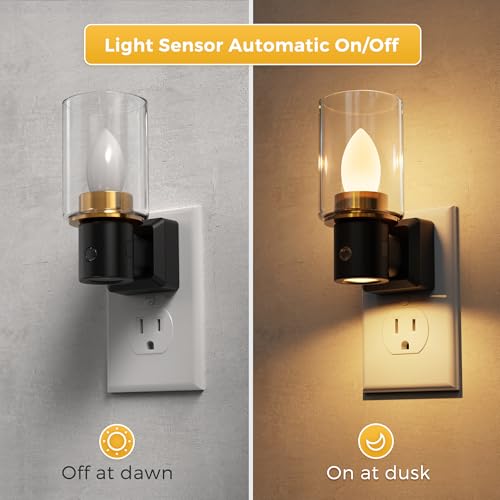 Image of L LOHAS LED Candle Night Light, Flameless Candle Nightlight Plug in | 350Rotating Dusk to Dawn Sensor Dimmable Night Light, Vintage Decorative Night Lights for Hallway Bathroom, 2 Pack