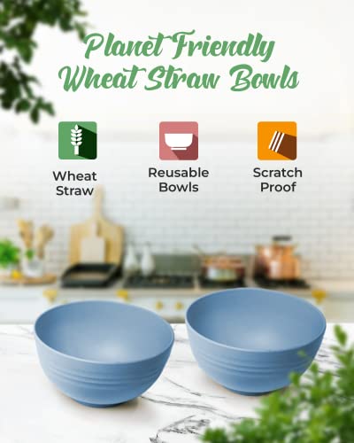 Greendish Wheat Straw Bowls Set, 4 Large Unbreakable Cereal Bowls, Microwave Safe Bowls For Kitchen - Dishwasher Safe Reusable Big Bowls For Eating Soup, Oatmeal - Microwavable Deep Bowls For Families #TOP2