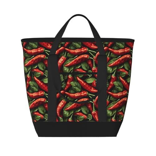 Grand sac isotherme doux imprimé poivron rouge pour pique-nique
