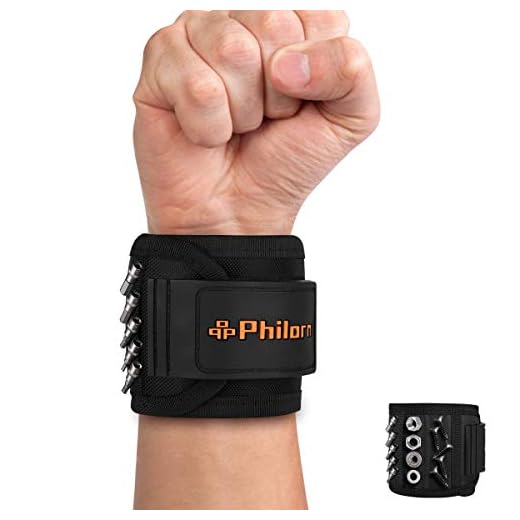 PHILORN Magnetiskt armband män magnetiskt armband verktygsbälte med 15 kraftfulla magneter present till pappa, mamma, gör-det-själv snickare, far