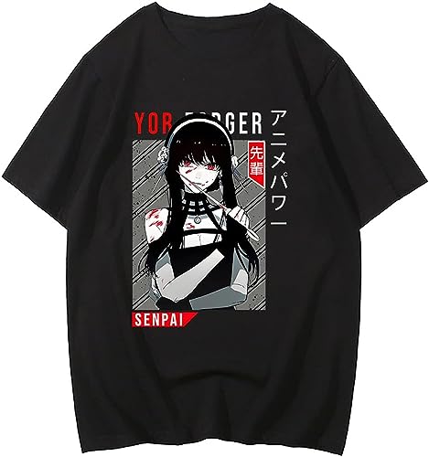 BAWCN Spy x Family Yor Forr T-Shirt Japanese Fashion Graphic Tee T Shirts Short Sleeve Tops Male Streetwear Black M