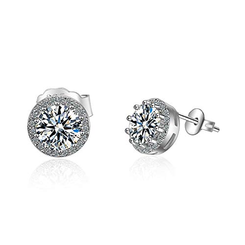 Boucles d'oreilles pour femmes 925 anti-allergie avec pierre ronde brillante