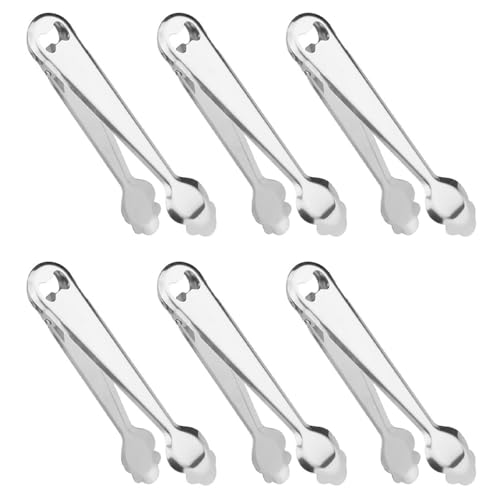 Tradineur - Pack de 6 pinzas de hielo con abridor, acero inoxidable, compatible con cubitera, cocina, bar, restaurante, hostelería, apta para lavavajillas - 18,5 cm