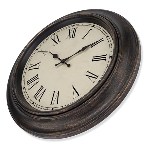 Image of Foxtop Large Bronze Wall Clock 18 Inch Silent Non Ticking Battery Operated Classic Vintage Retro Wall Clock Decorative for Living Room Kitchen Home Office (Roman Numerals)