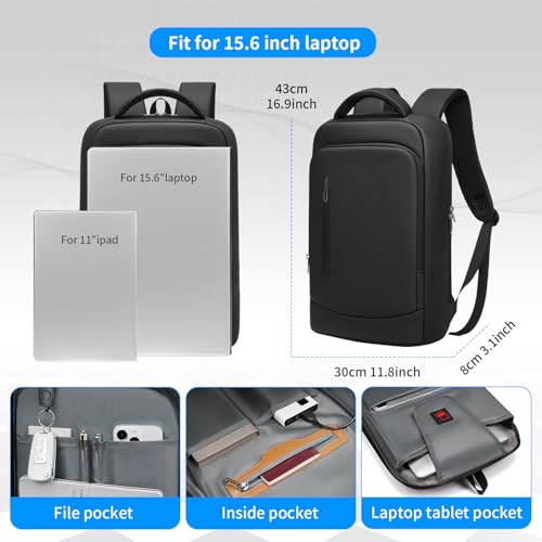 Slim Business Laptop Backpack for Men 15.6 Inch Computer Lightweight Anti-Impact Protection Travel Backpacks Water Resistant Laptop Bag for Work Office College-Black3