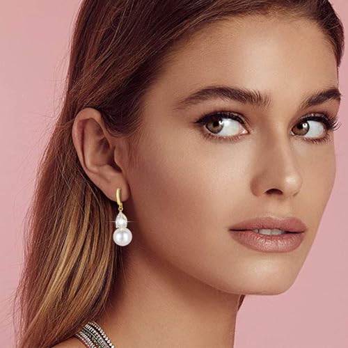 Dclovery Pearl Earrings for Women Cute Bow Pearl Drop Earrings Elegant Hypoallergenic Gold Jewelry for Women — view 5