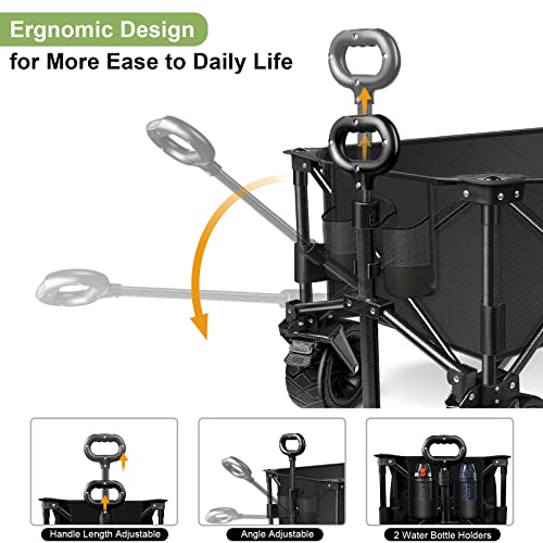 Luxcol Collapsible Folding Wagon, Heavy Duty Utility Beach Wagon Cart For Sand With Big Wheels, Adjustable Handle&Drink Holders For Shopping, Camping,Garden And Outdoor (Black) #TOP4