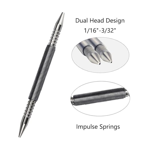 2Piece Dual Head Combo Nail Setter, Double Ended 3/32?& 1/16?Spring Nail Set, 3500 PSI Striking Force Hammerless Nail Set Punch for Metal, Plastics, Glass, Wood