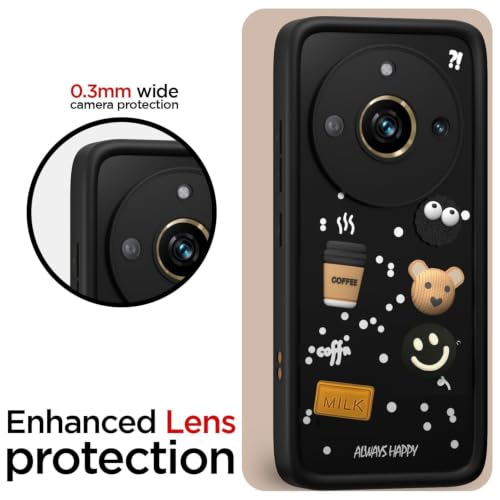 Image of Bintage Cute Fun Taddy Cartoon 3D Ball Bear Milk Donut Coffee Cup Silicon Case Full Body & Camera Protection Back Cover Compatible for Realme 11 Pro Plus 5G - Black