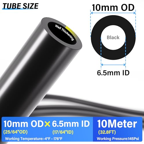 Image of TAILONZ PNEUMATIC Black 10MM Inch OD 10 Meter 32.8ft PU Polyurethane Air Tubing Kit Pipe Hose Air Line Tubing Air Hose Fittings Push to Connect Fittings(29PCS)