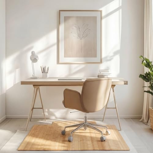 Image of Leinuosen 45 inch x 53 inch Office Bamboo Chairmat for Carpet Floor Mat Highly Premium Quality Anti-Slip Office & Home Floor Protector Low Pile Carpet Chair Mat, 5mm Thick(with Lip, Wood)