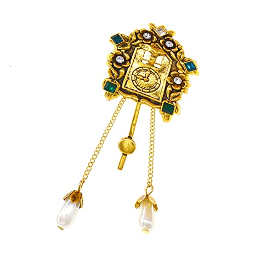 Holibanna Broche Vintage Forme De Oiseau Avec Horloge Accessoire Élégant Pour Vêtements Épinglette Dorée Pour Femme