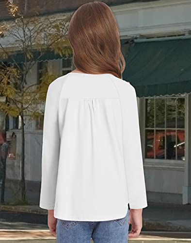 Leaduty Girls White Long Sleeve T Shirts Loose Soft Crewneck Tee Button Up White Shirts For Girls 10-11 Years #TOP3