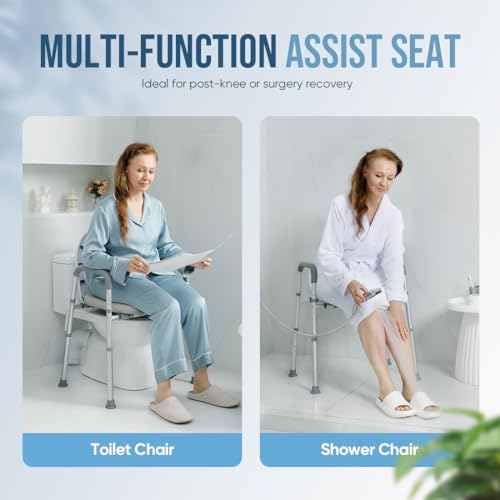 OasisSpace Raised Toilet Seat with handles - 300lbs Heavy Duty Commode chair with Safety Frame, Adjustable stand alone elongated risers with arms for Elderly, Handicap, Disabled
