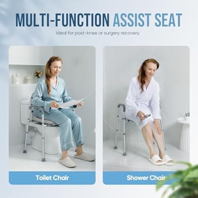 OasisSpace Raised Toilet Seat with handles - 300lbs Heavy Duty Commode chair with Safety Frame, Adjustable stand alone elongated risers with arms for Elderly, Handicap, Disabled
