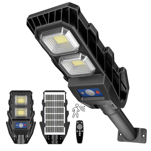 JESLED Farola Solar LED 60W con Sensor de Movimiento y Mando   4500mAh Batería Luz Exterior IP65 6500K para Jardín/Calles, Luces Solares Exteriores Impermeables con Control Remoto