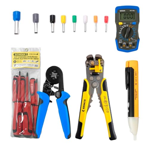 Kit Eletricista Completo com 6 Chaves de Fenda, Alicate Desencapador, Alicate Crimpador, 1200 Conect