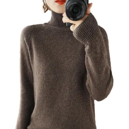 Jersey de Cachemira para Mujer, Jersey de Cuello Alto para Mujer, Jersey de Manga Larga, Jersey Casual, Jersey de Punto, Jersey de Cuello Alto de Manga Larga para otoño Invierno (L,Kaffeefarbe)