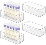 Hudgan 4 Pcs Storage Container Breastmilk for Fridge, Clear Organizer Bins for Milk Bags, Plastic Storage Bins for Freezer, Pantry, Bottles Bathroom, Vanity, Drawer and Yogurts