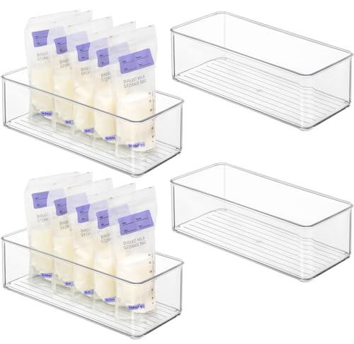 Image of Hudgan 4 Pcs Storage Container Breastmilk for Fridge, Clear Organizer Bins for Milk Bags, Plastic Storage Bins for Freezer, Pantry, Bottles Bathroom, Vanity, Drawer and Yogurts