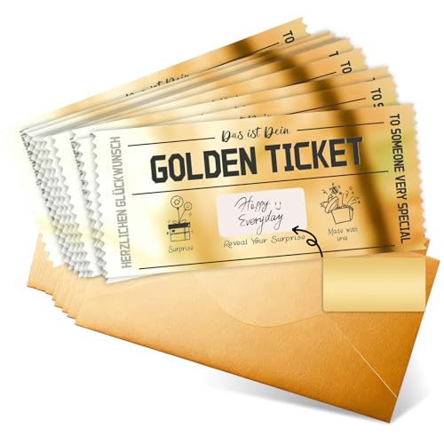 NefLaca Golden Ticket Scratch Card Reveal, Golden Ticket DIY Personalised Scratch Cards,Valentine's Day Anniversary Surprise Cards Birthday Gift Card,Creative Gift Cards and Envelopes (10PCS)