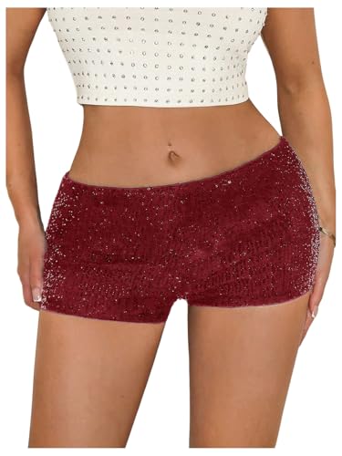 SOLY HUX Short paillettes femme taille basse Y2k Burgundy Grand