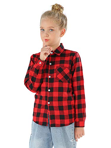 Phorecys Girls' Plaid Flannel Shirt Long Sleeve Button Down Buffalo Checkered Shirt 2T-10 Years3