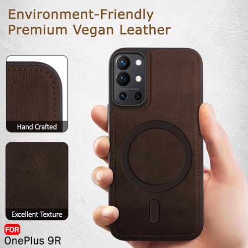 Image of TheGiftKart Genuine Leather Finish Back Cover Case for OnePlus 9R 5G | Shockproof Design | Raised Edges for Camera & Screen Protection | Stunning Minimalist Design Cover (MagSafe Compatible, Brown)
