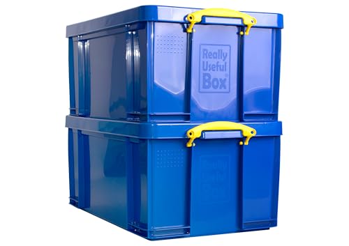 Really Useful Box Plastic Storage 64 Litre Solid Blue Pack of 2