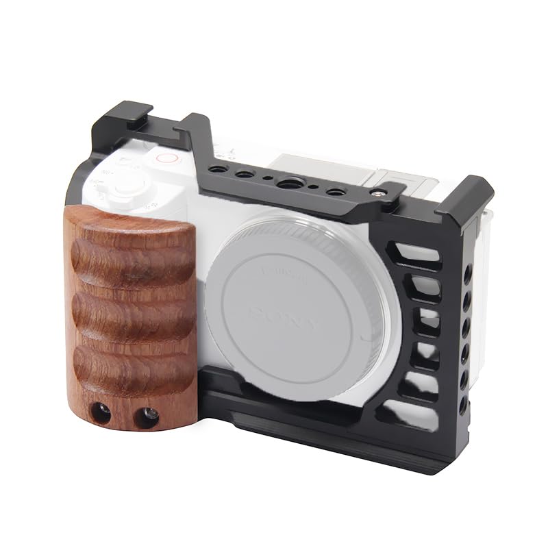 Image of ZV-E1 Camera Cage Protective Frame Metal Video Rig Cold Shoe Mount for Sony ZVE1 Camera for Arca Tripod No /with Wooden Side Hand Grip (ZV-E1 type2)