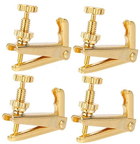 Tzong 4Pcs Gold Violin Fine Tuners for 4/4-3/4 Violin Metal String Adjuster Nickel Plated Anti Rust