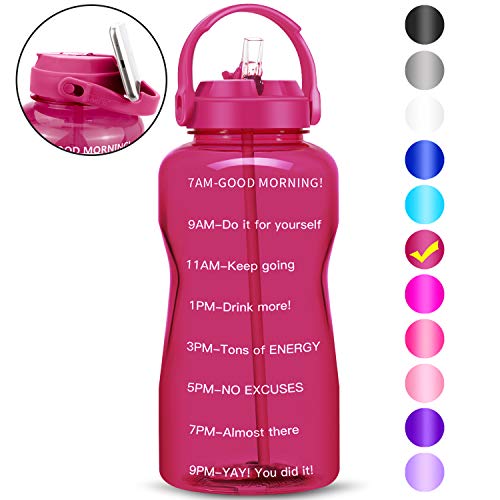 QuiFit 3.8 Litre Motivational Straw Water Bottle - with Time Marker,BPA Free,Leak-Proof Durable,for Fitness Outdoor Enthusiasts(3.8L,Bright purple)