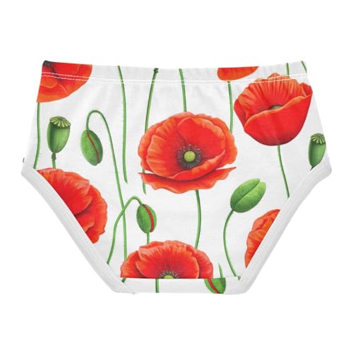Red Poppy Flowers White Toddler Underwear Custom 2t Cotton Panties Little Girl Print Underpants Briefs2