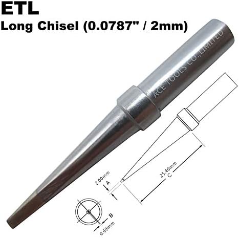 ETL Long Chisel Screwdriver Soldering Tip 0.0787" / 2mm for WESD50 WES50 WESD51 WES51 PES50 LR20 PES51 LR21 WE1010NA (WE1010EU WE1010EDU) WE1010 WECP ACE Brand Solder Iron Tips (1) — 사진 3