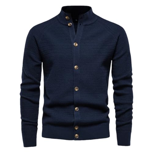 Mens Cotton Knitted Button Mock Neck Long Sleeved Sweater Cardigan Winter Fashion Slim Fit Tops