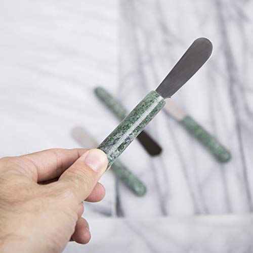 Creative Home Set Of 4 Pieces Natural Green Marble Handle Cheese Spreader Butter Knife, 0.5" X 5.5" L, Green #TOP3