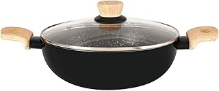BERGNER Bellini Plus Aura 5-Layer Non-Stick 22 cm Kadai with Glass Lid, 2.9 Litres Kadhai with Soft Touch Wooden Finish Handle, 3.2mm Thickness, Induction Bottom and Gas Stove Ready, 1-Year Warranty
