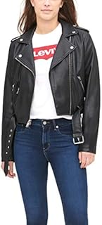 Levi's Women's Faux Leather Belted Motorcycle Jacket (Standard and Plus Sizes), black, Medium