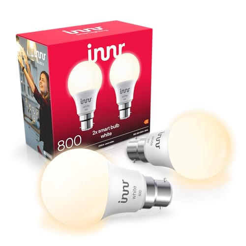 Innr Zigbee B22 Bayonet Smart Bulb, Works with Hue*, Amazon Echo 4th Gen., Alexa (Bridge Required), Warm White, LED Light Bulbs, 806 Lumen, Dimmable, 2-Pack