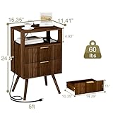 JOONEE Nightstand with Charging Station and LED Lights,Modern Bedside Table with 2 Storage Drawer and Open Wood Shelf, for Bedroom and Small Spaces,Night Stand with Solid Wood Legs,Walnut Brown - Image 2