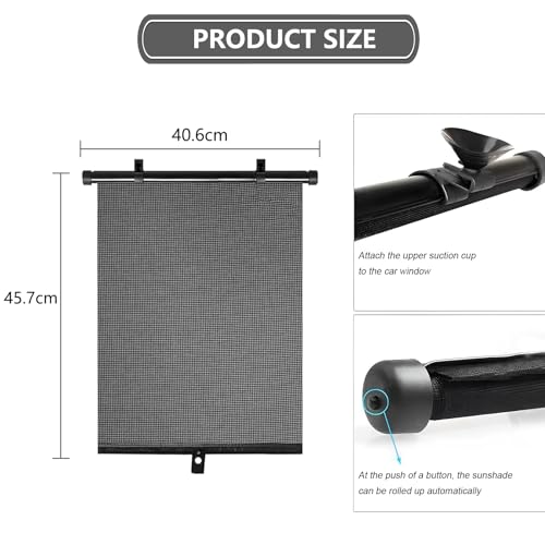 KINDLUME 2 Stück Sonnenschutz Auto Seitenscheibe, Einziehbares Auto Sonnenrollo mit Saugnäpfen, Sonnenschutz Auto Baby für Seitenfenster, Universal 40x45 cm gegen UV-Strahlen und Hitze
