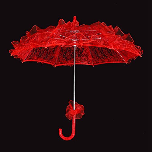 Bridal Lace Parasol, Red Lace Parasol, Vintage Parasol Flower Embroidered Umbrella For Wedding Parties Dancing Photography Prop (Red) #TOP5
