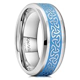 King Will 8mm Titanium Wedding Band For Men - Silver Polished Beveled Edges Blue Celtic Knot Fashion Wedding Ring For Daily Wear Comfort Fit,Size 11