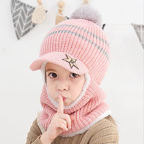 Baby Toddler Winter Hat Scarf Set Pom Girls Boys Kids with Fleece Lined 𝐁eanie Snow Hat Knitted Hood Earflap Cap3