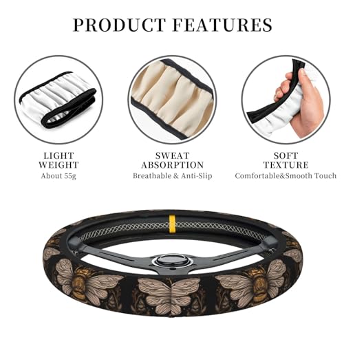 Subily Bee with Queen Elastic Steering Wheel Cover, 15 Inch Thicken Universal Car Interior Accessories for Most Cars
