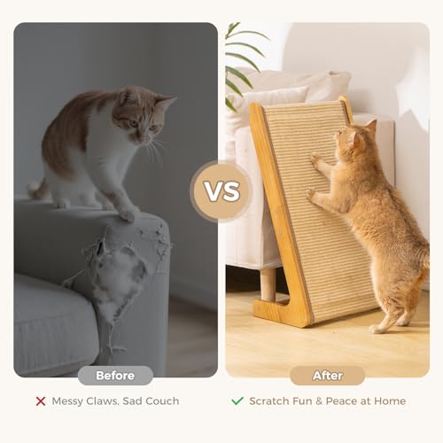 Avont Sisal Cat Scratcher, 25.6 Inch Vertical L Shape Scratching Board with 110° Angled Ramp, Natural Solid Wood with No Mess Scratch Pad for Indoor Cats -Large by Avont - Image 2
