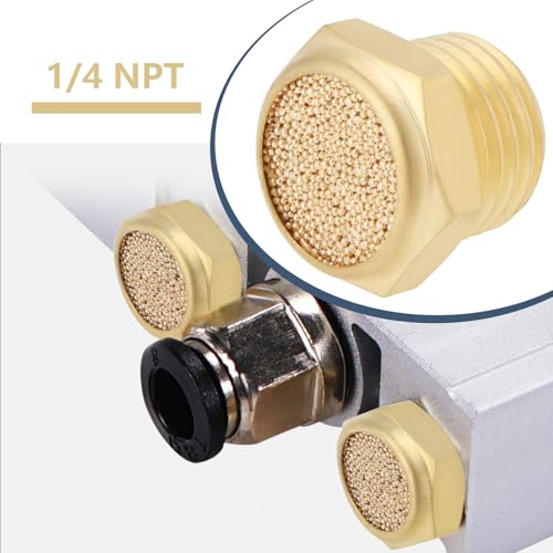 SG Store 4 Stück 1/4 Zoll NPT Gewinde Messing Pneumatischer Schalldämpfer Anschluss Messing Pneumatischer Schalldämpfer Schalldämpfer für Zylinder Ventile Kurbelgehäuse Getriebe Öltanks